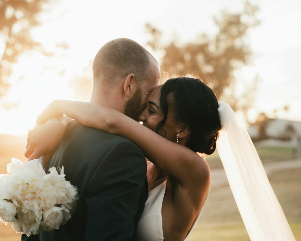 Happy couple at a beach wedding